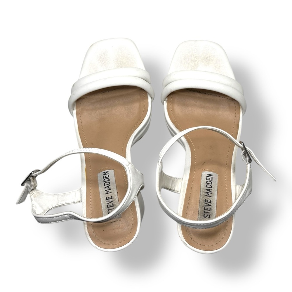 Steve Madden White Block Heel Sandals - Picture 3 of 6